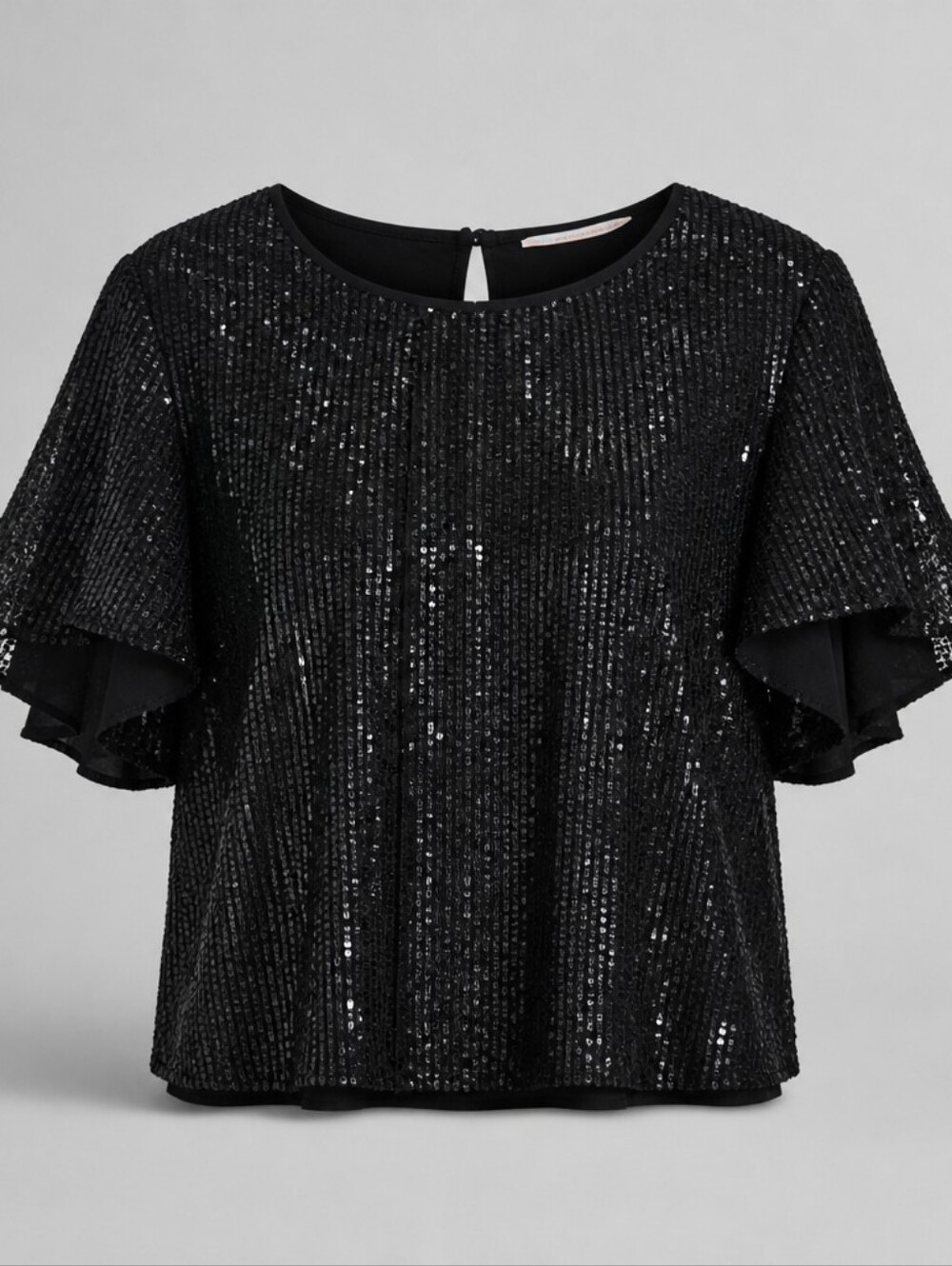 Michael Kors Sequin Flutter Sleeve Blouse in Black, Elegant Evening Shirt